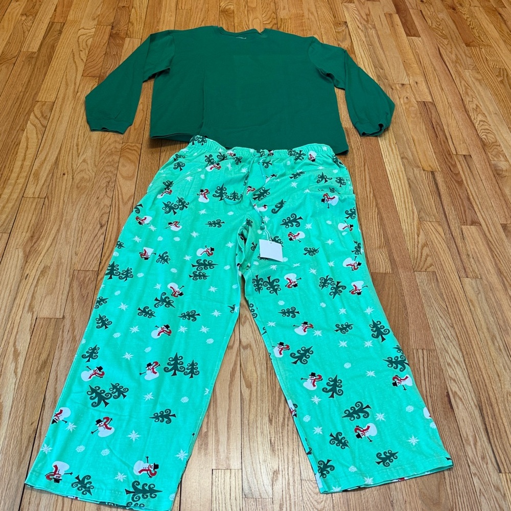 Pajamagram Mens Christmas Pajamas Set Green Top Snowman Pants XL NWT - Picture 2 of 10